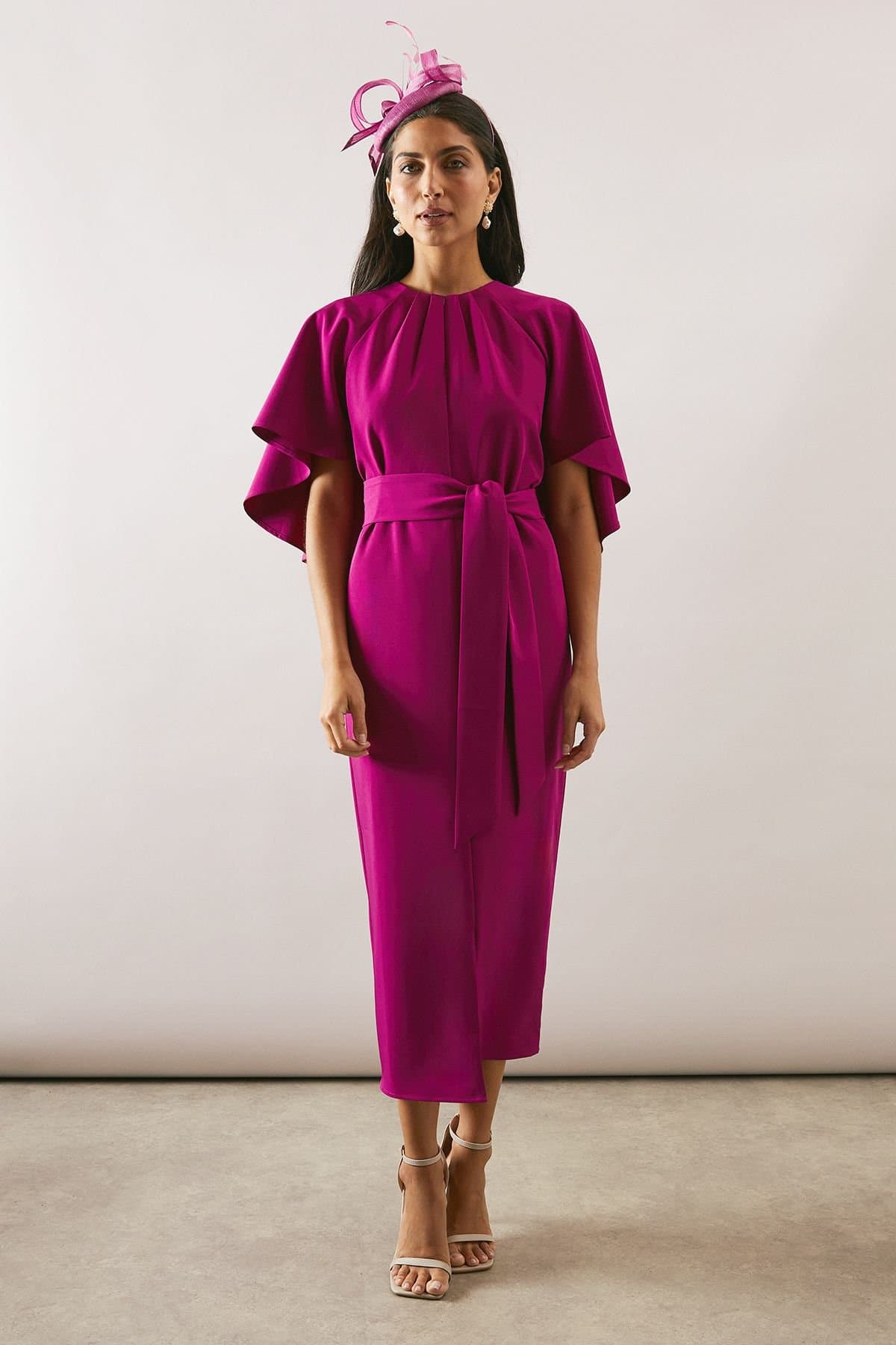 Wallis Wallis Women's Woven Cape Belted Pencil Dress in Wine