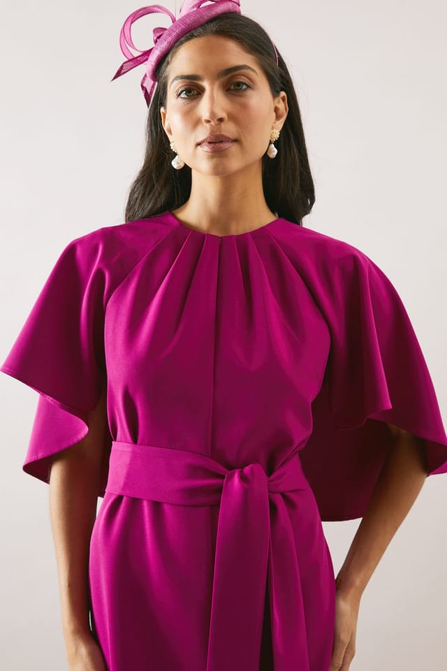 Wallis Wallis Women's Woven Cape Belted Pencil Dress in Wine - 2