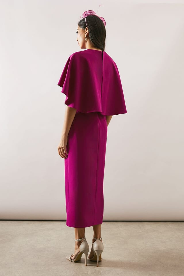 Wallis Wallis Women's Woven Cape Belted Pencil Dress in Wine - 3