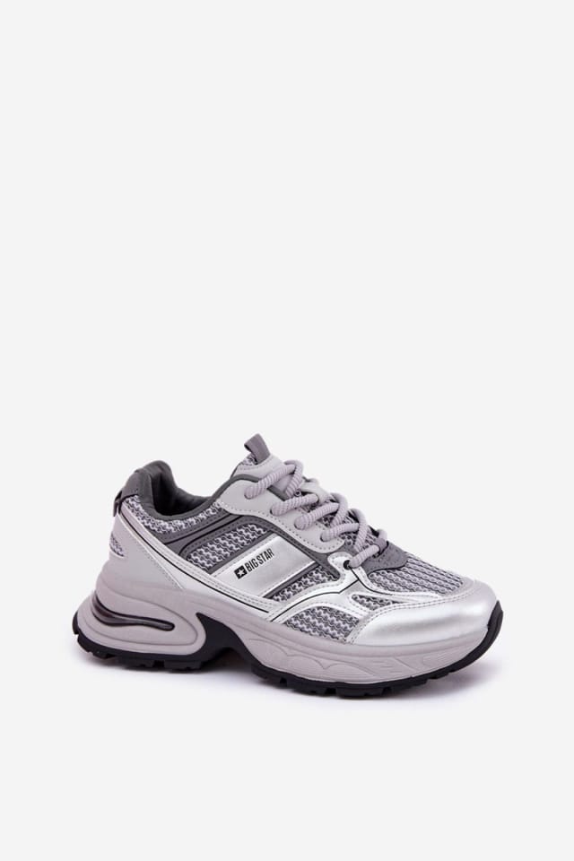 Love Lace Love Lace Women's Big Star Sport Sneakers Chunky Sole Textile Comfort in Grey - 2
