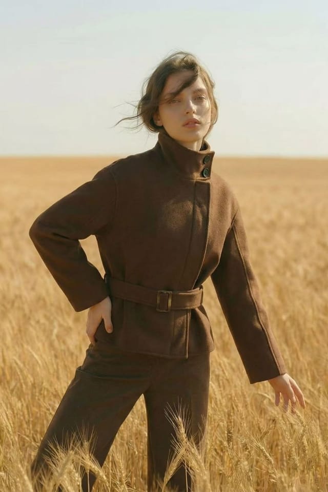 OUTTA BOX OUTTA BOX Women's Belted Stand Collar Long Sleeve Wool Blend Coat in Chocolate - 3