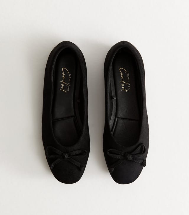 New Look Women's Black Faux Suede Bow Ballerina Pumps New Look - 2