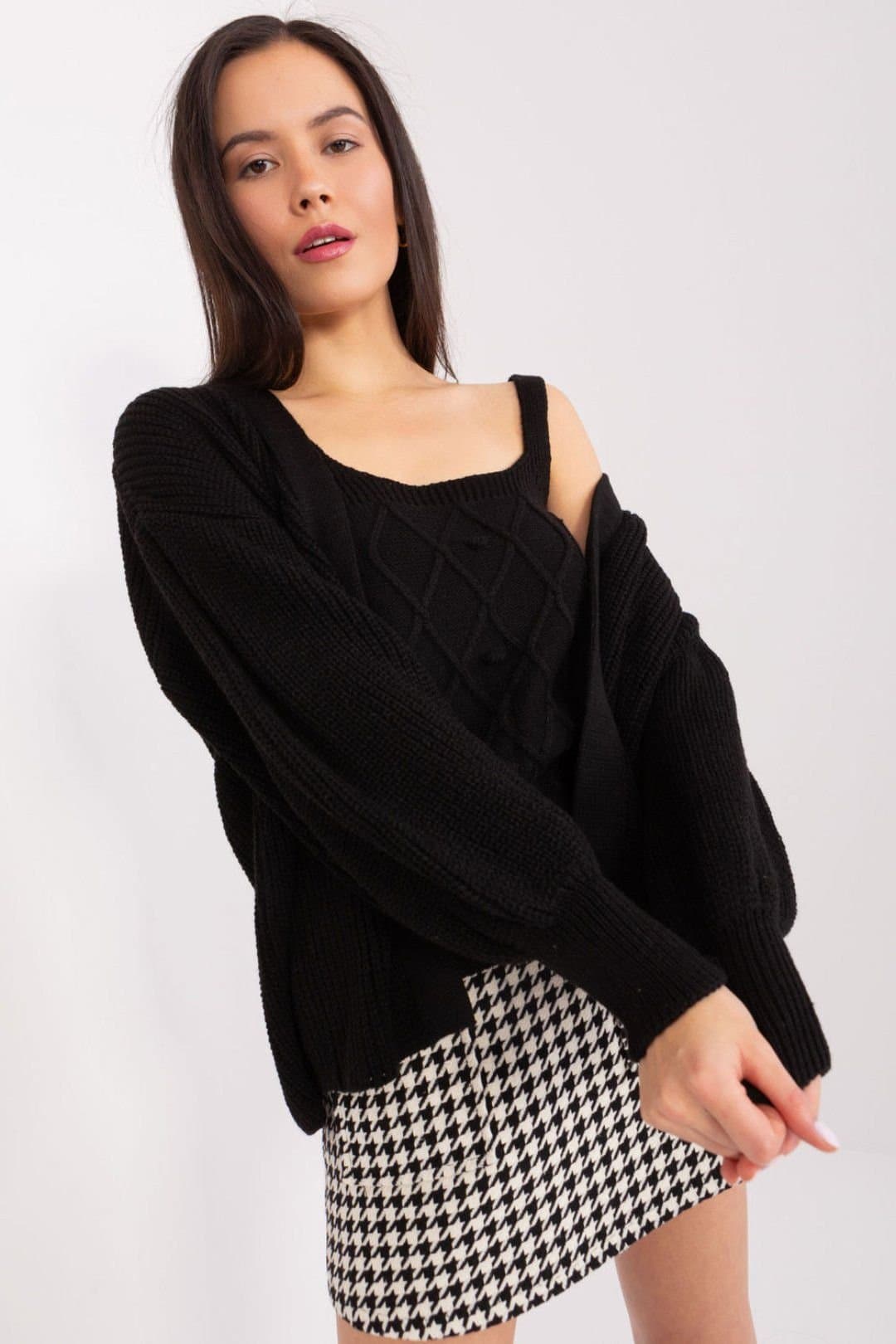 Love Lace Love Lace Women's Textured Strapless Top & Cardigan Set in Black
