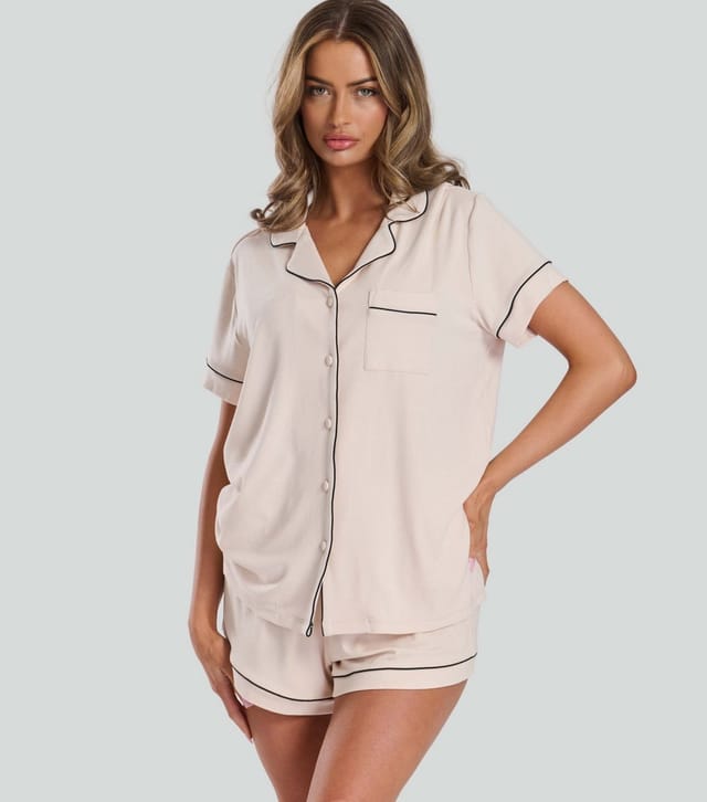 Loungeable Women's Loungeable Cream Shirt and Shorts Pyjama Set Loungeable New Look - 2