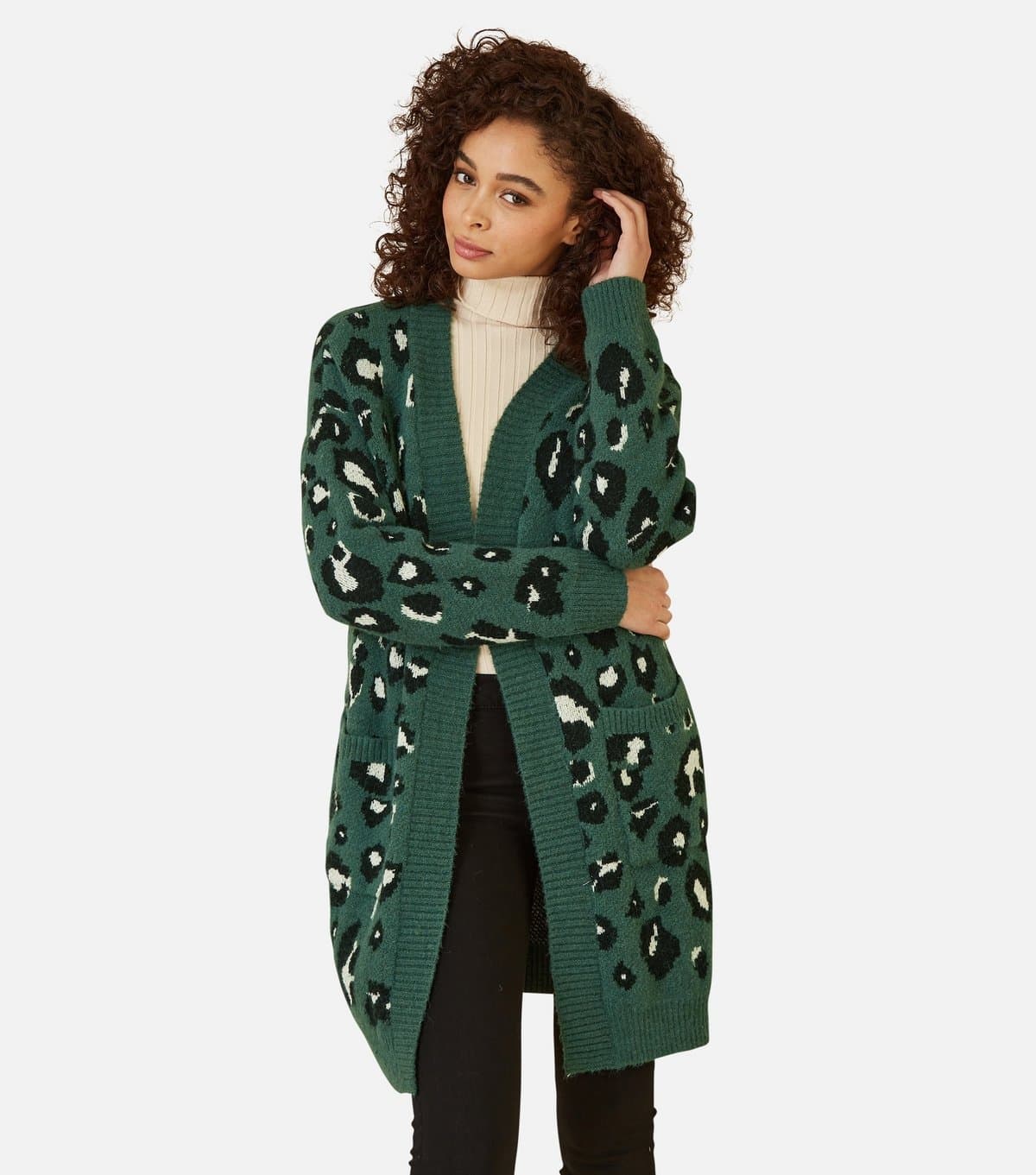 Yumi Women's Green Leopard Print Cardigan Yumi New Look