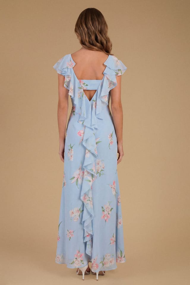 Oasis Oasis Women's Orchid Floral Printed Waterfall Maxi Dress in Pale Blue - 3