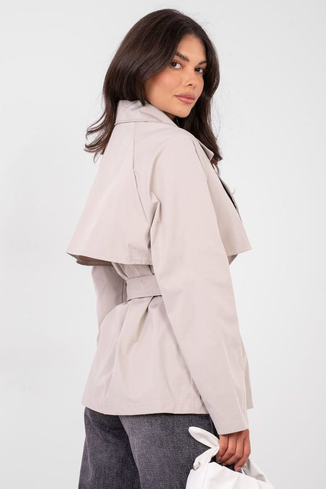 Love Lace Love Lace Women's Transitional Casual Trench Coat with Belt Pockets in Beige - 3