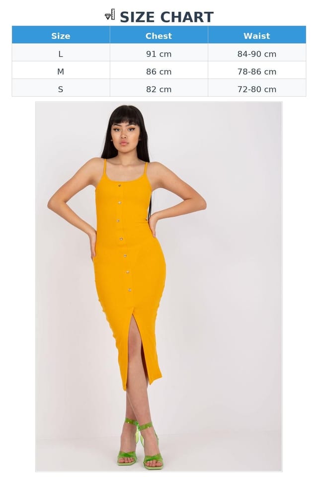 Love Lace Love Lace Women's Ribbed Summer Strappy Pencil Dress with Buttons in Mustard - 3