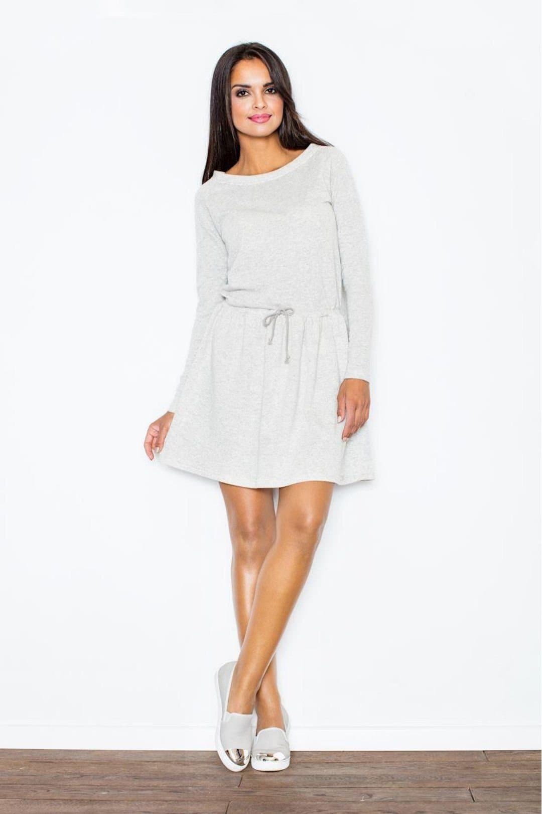 Love Lace Love Lace Women's Airy Cotton Tie Waist Long Sleeve Dress in Grey