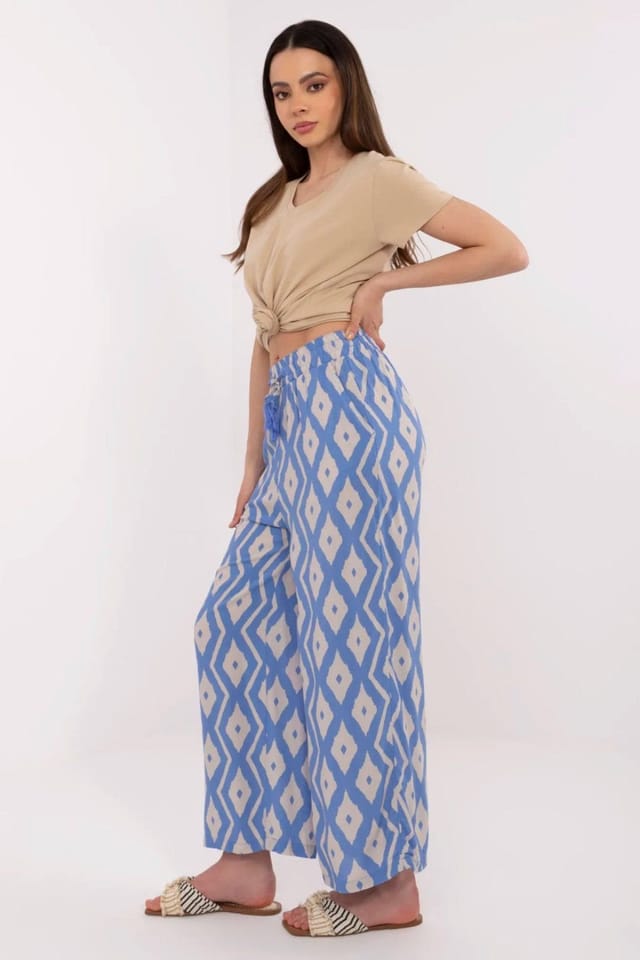 Love Lace Love Lace Women's Breathable Viscose Tie Waist Wide Leg Trousers in Blue - 2