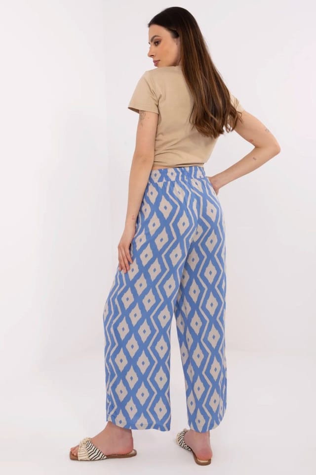 Love Lace Love Lace Women's Breathable Viscose Tie Waist Wide Leg Trousers in Blue - 3