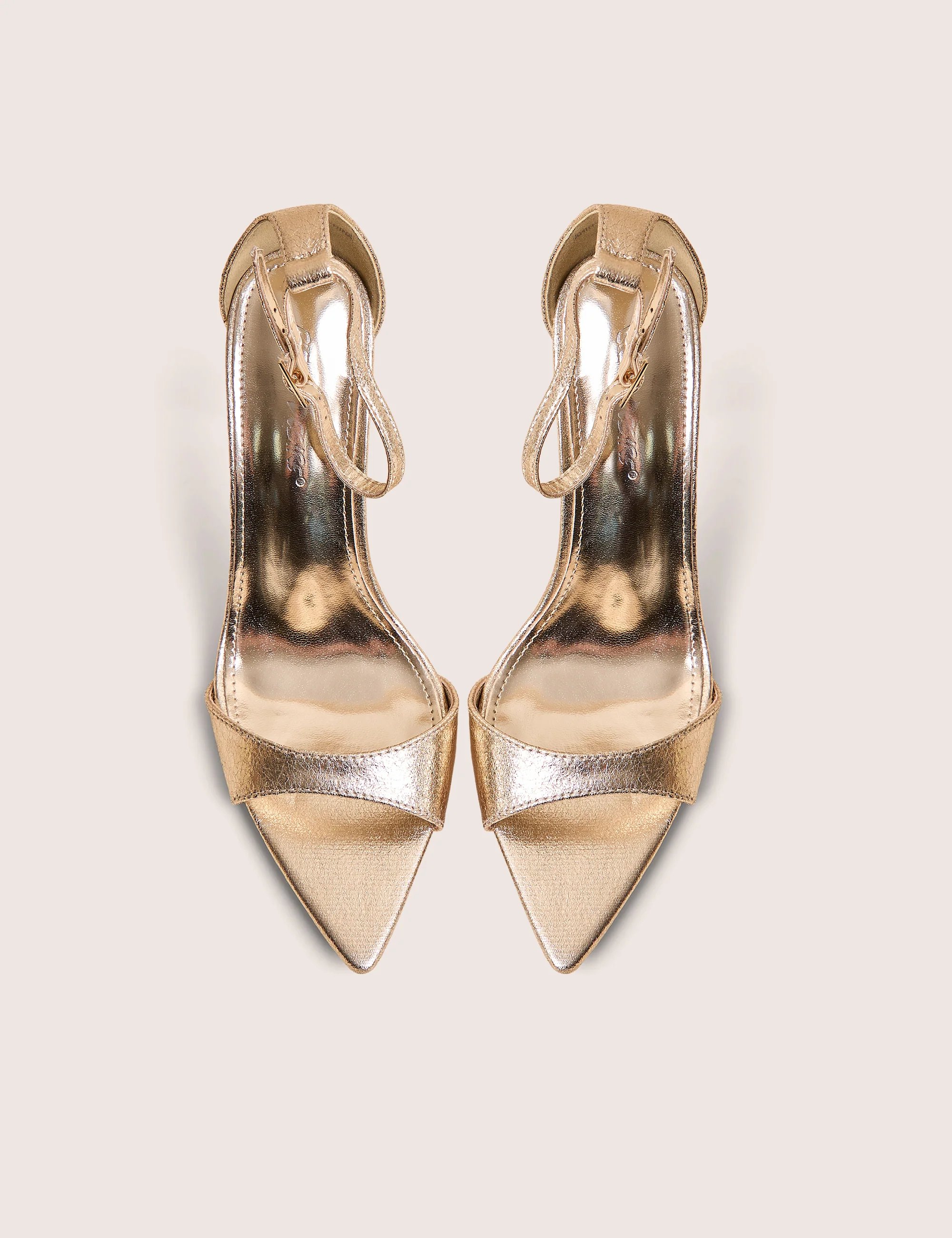 Public Desire Kelisa Gold Cracked Pu Pointed Toe Barely There Stiletto High Heels - 2