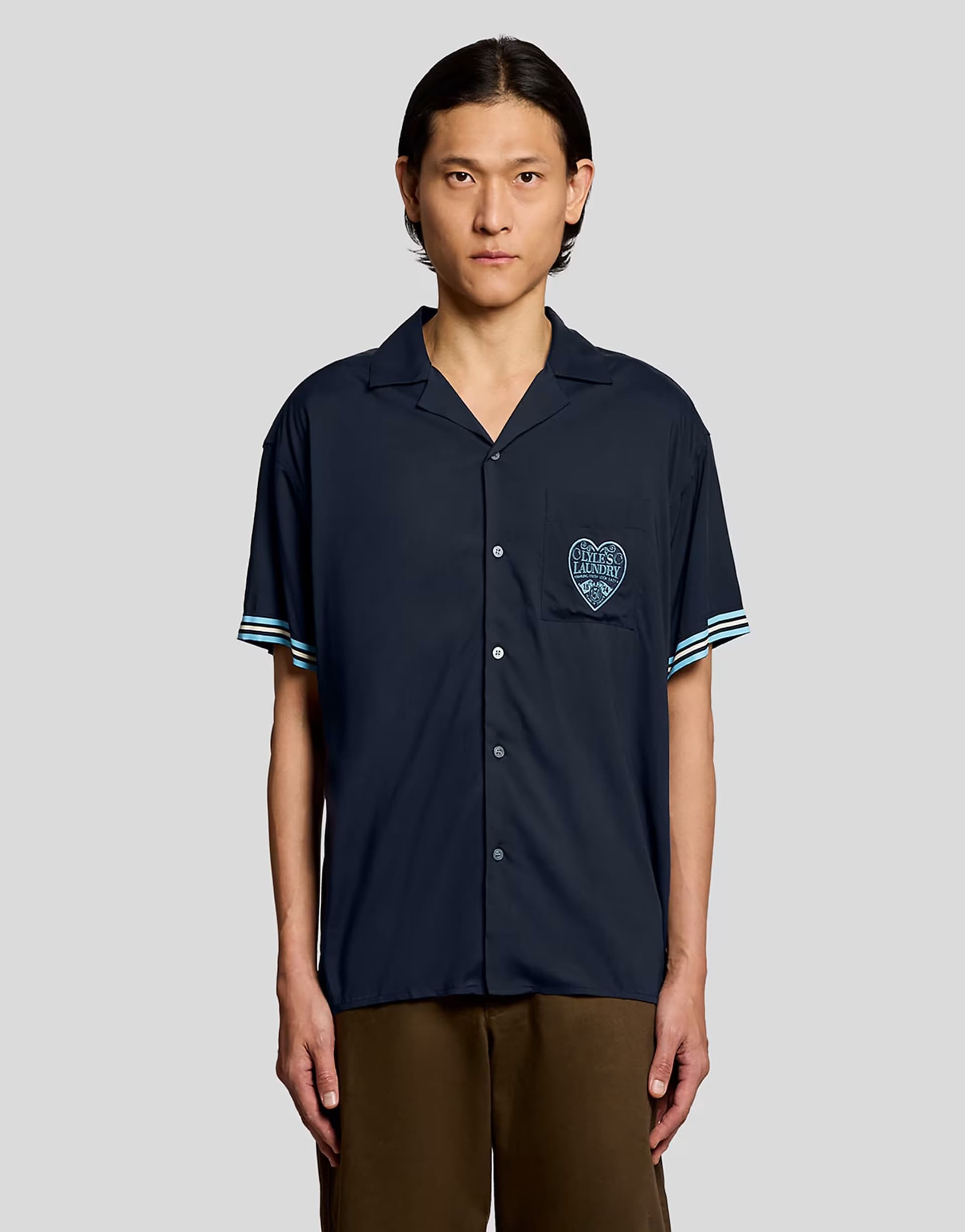 ASOS Lyle & Scott Ss woven shirts short sleeve laundry shirt in y155 dark navy/ chalk blue