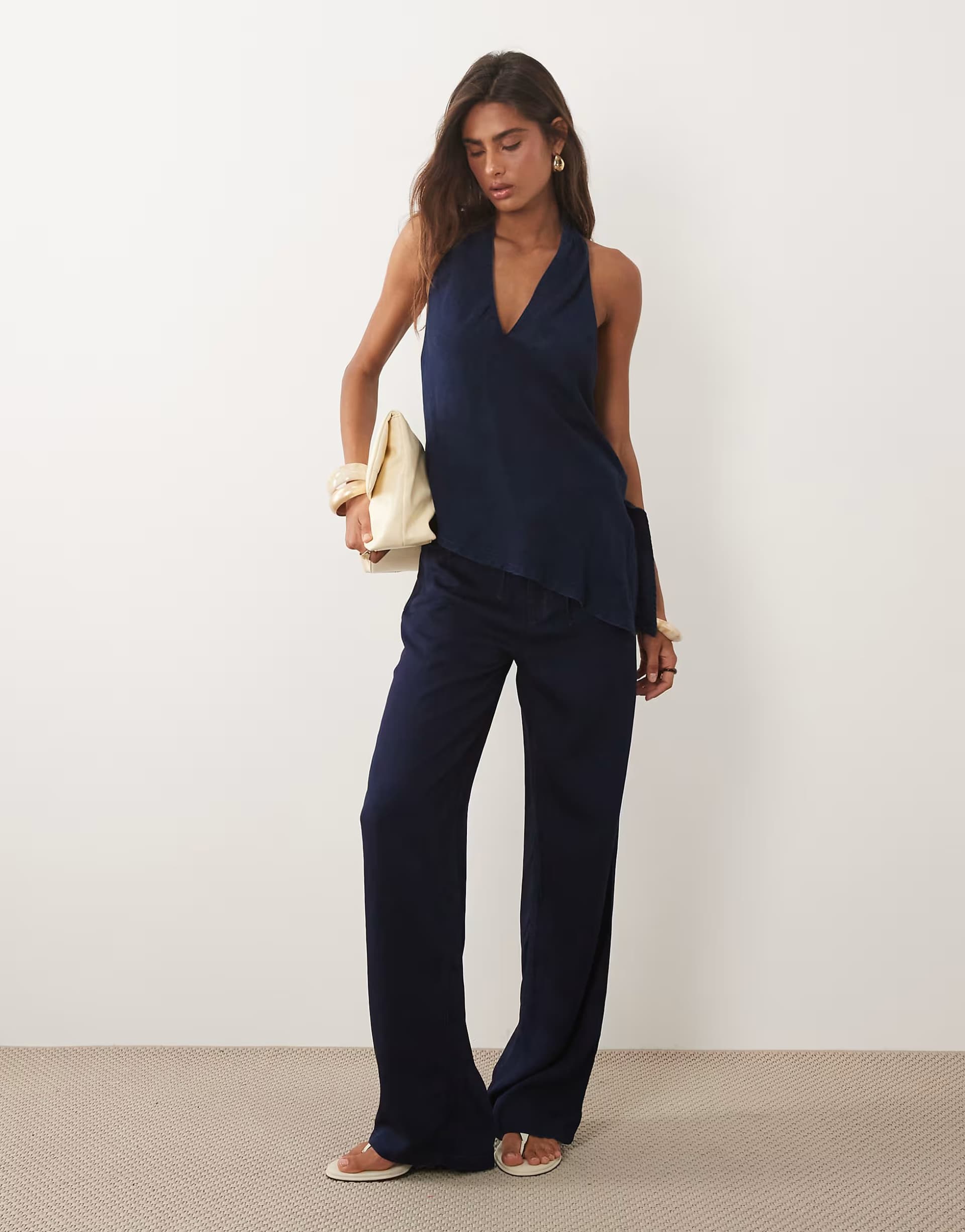 ASOS Mango Giselle halterneck denim co-ord top & trouser in indigo