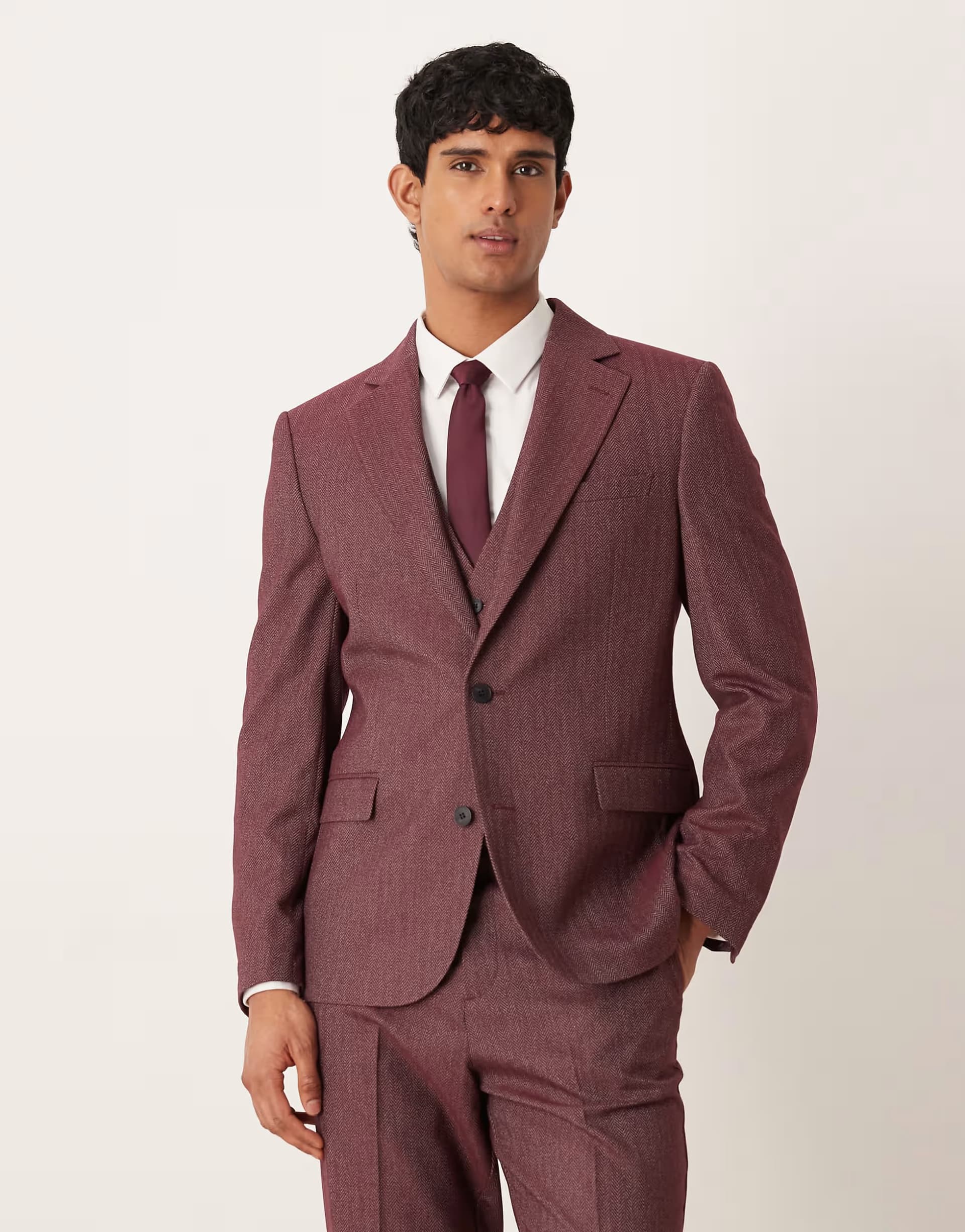 ASOS ASOS DESIGN slim suit jacket in burgundy herringbone