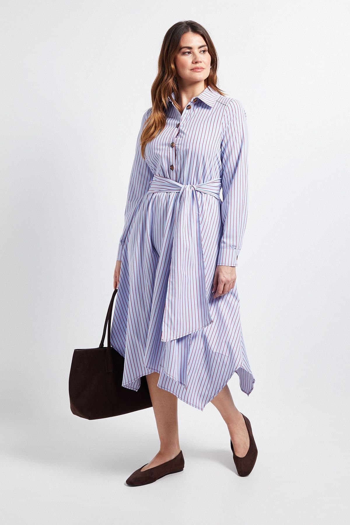 Wallis Wallis Women's Stripe Belted Shirt Dress in Blue