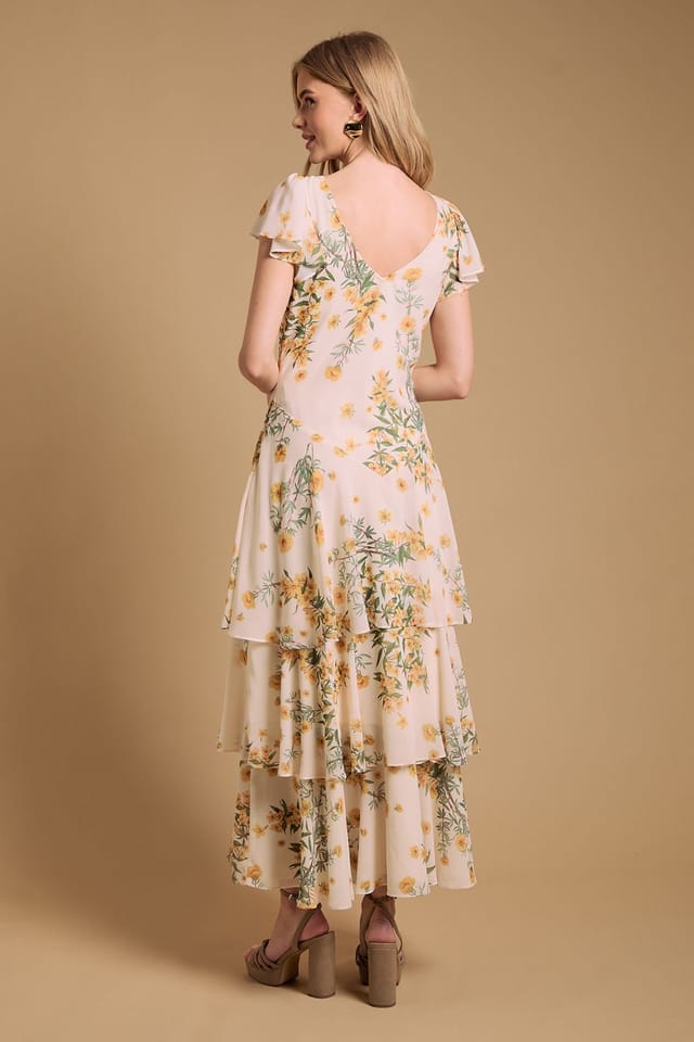 Oasis Oasis Women's Floral Printed Chiffon Ruffle Tiered Maxi Dress in Ivory - 3