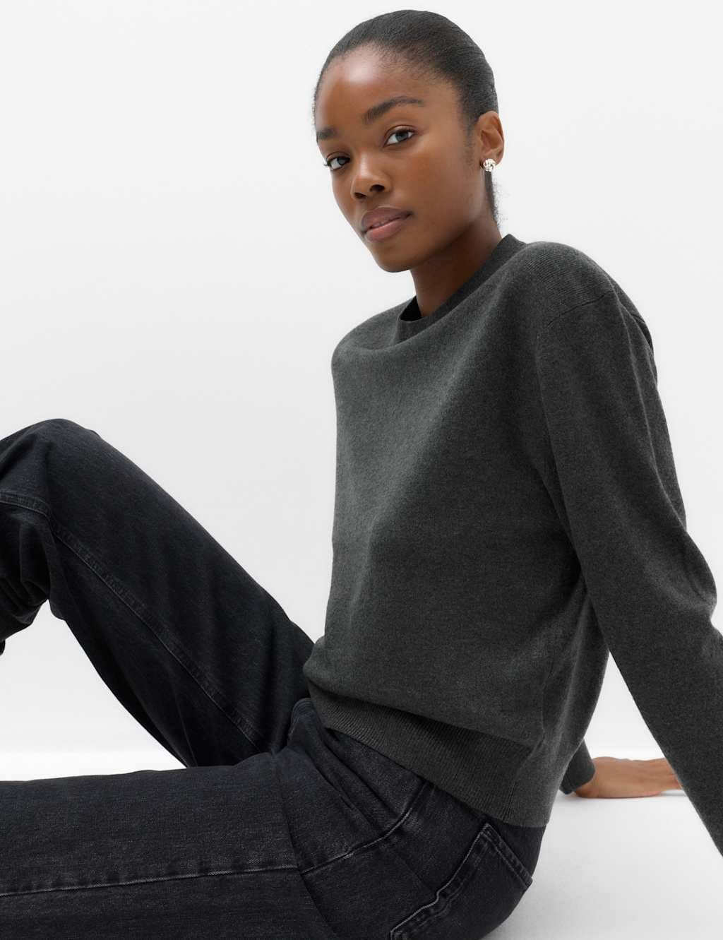 Marks & Spencer M&S Shoulder Detail Relaxed Jumper Charcoal