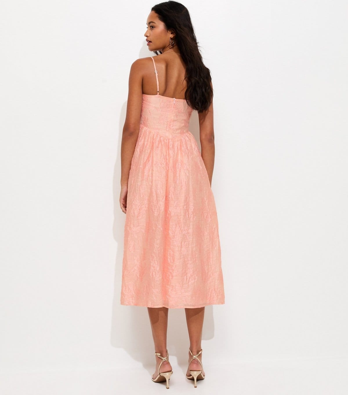 New Look Women's Light Coral Sparkly Floral Jacquard Midi Dress New Look - 4