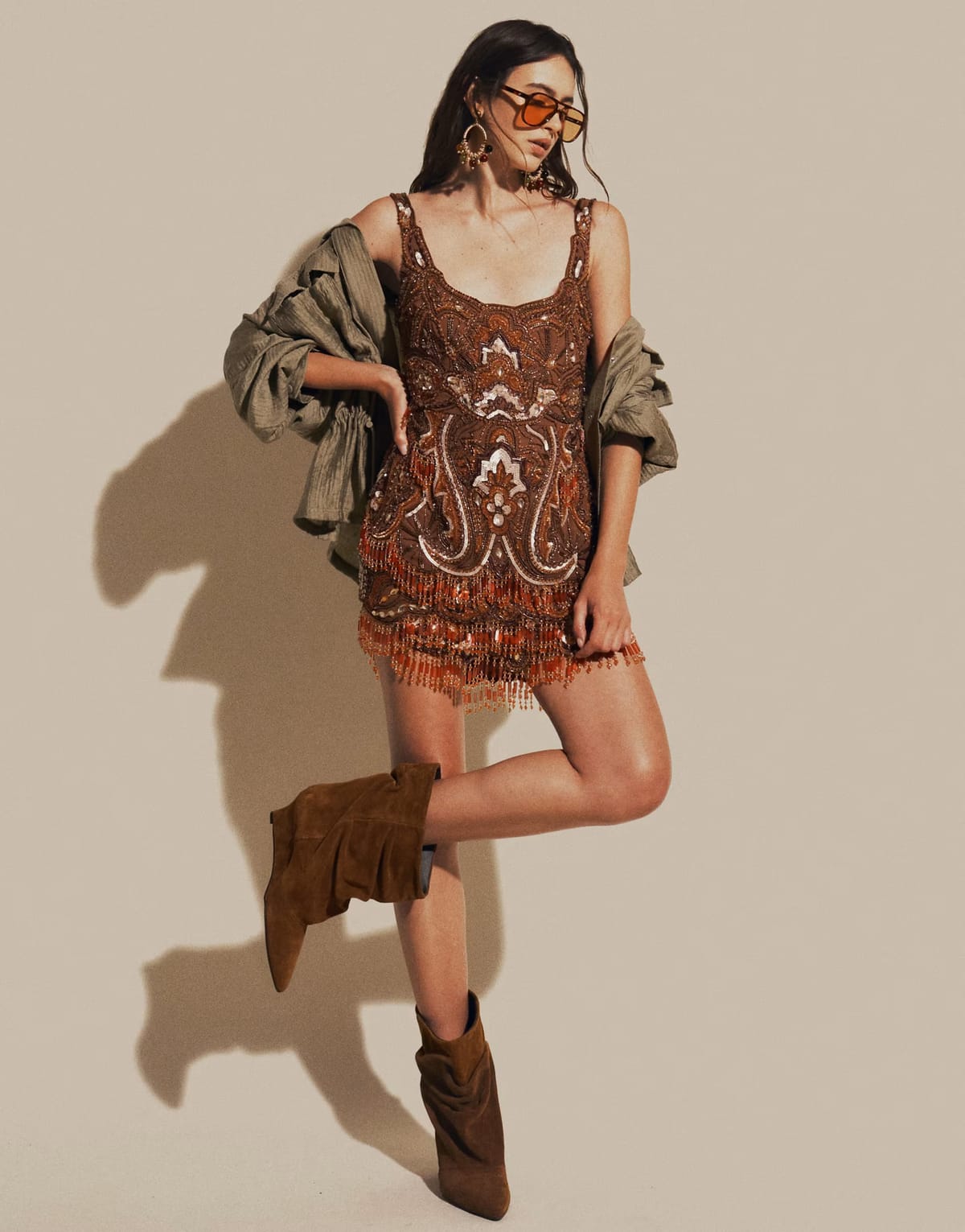 ASOS ASOS DESIGN embellished all over structured mini dress in brown - 1