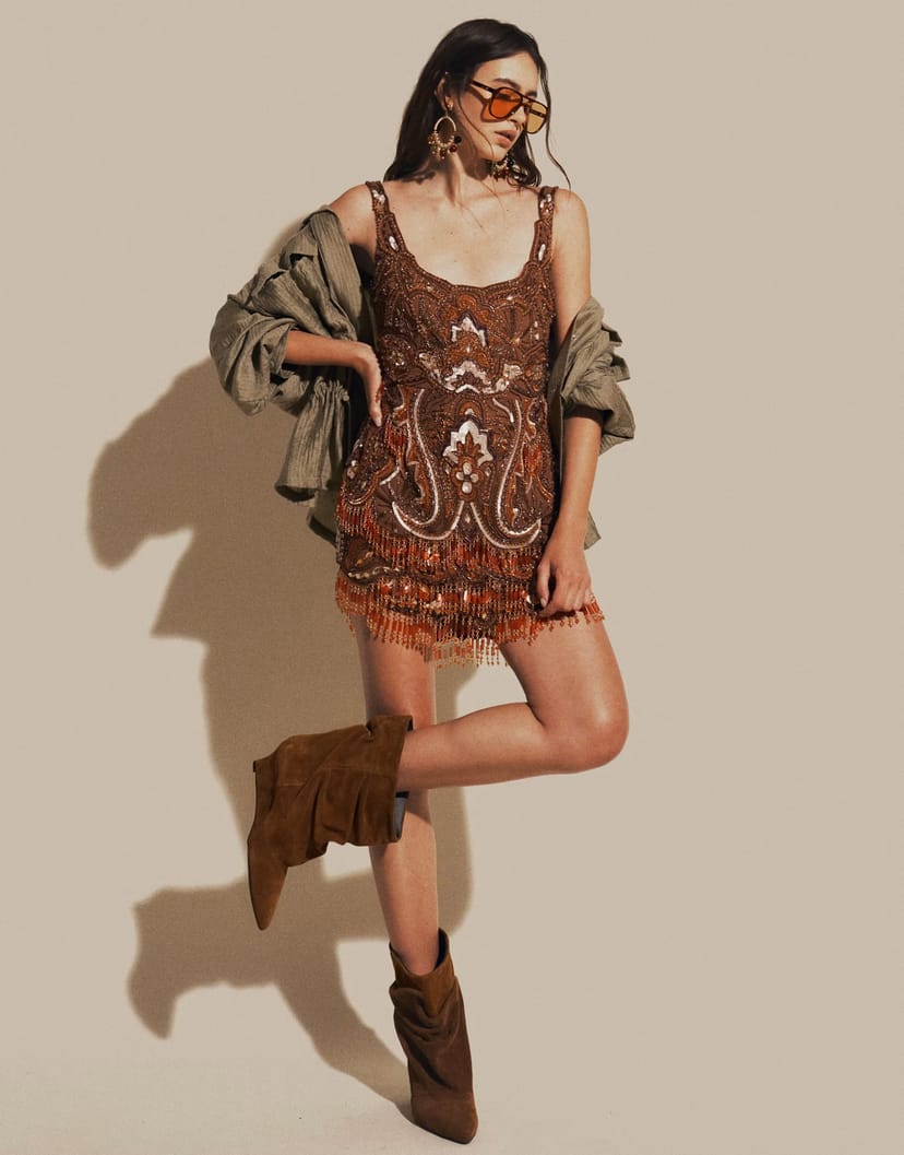 ASOS ASOS DESIGN embellished all over structured mini dress in brown - 1