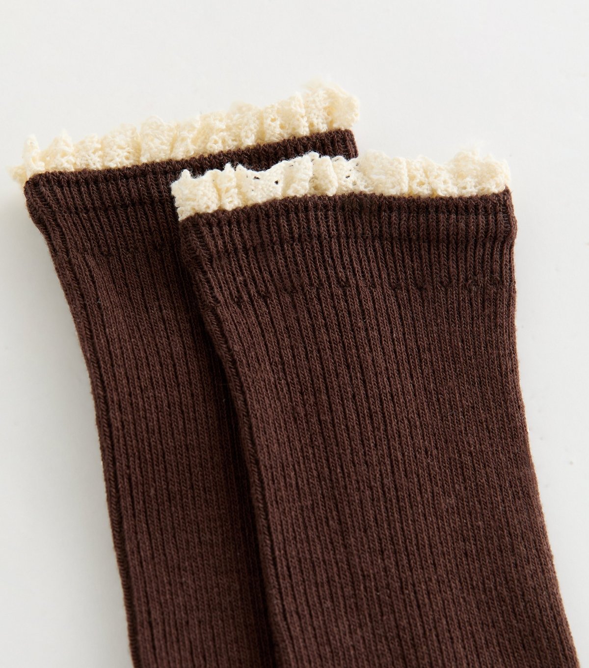 New Look Dark Brown Ribbed Crochet Frill Ankle Socks New Look - 2
