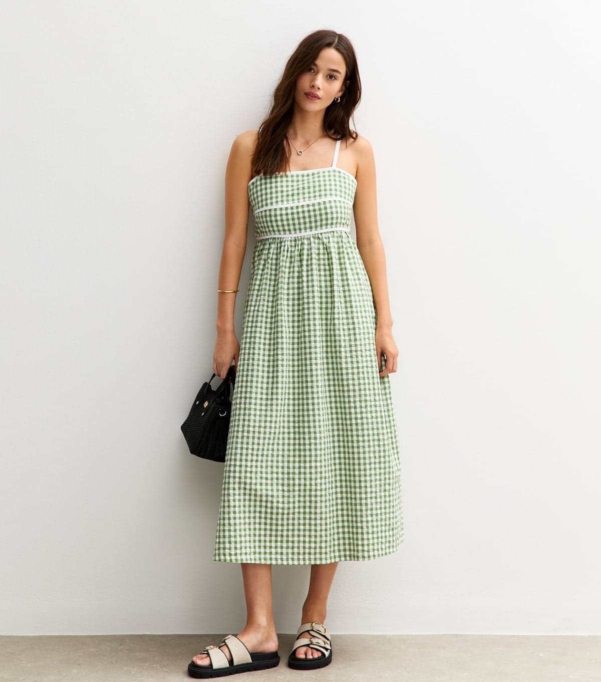 New Look Women's Green Gingham Check Strappy Midi Dress New Look