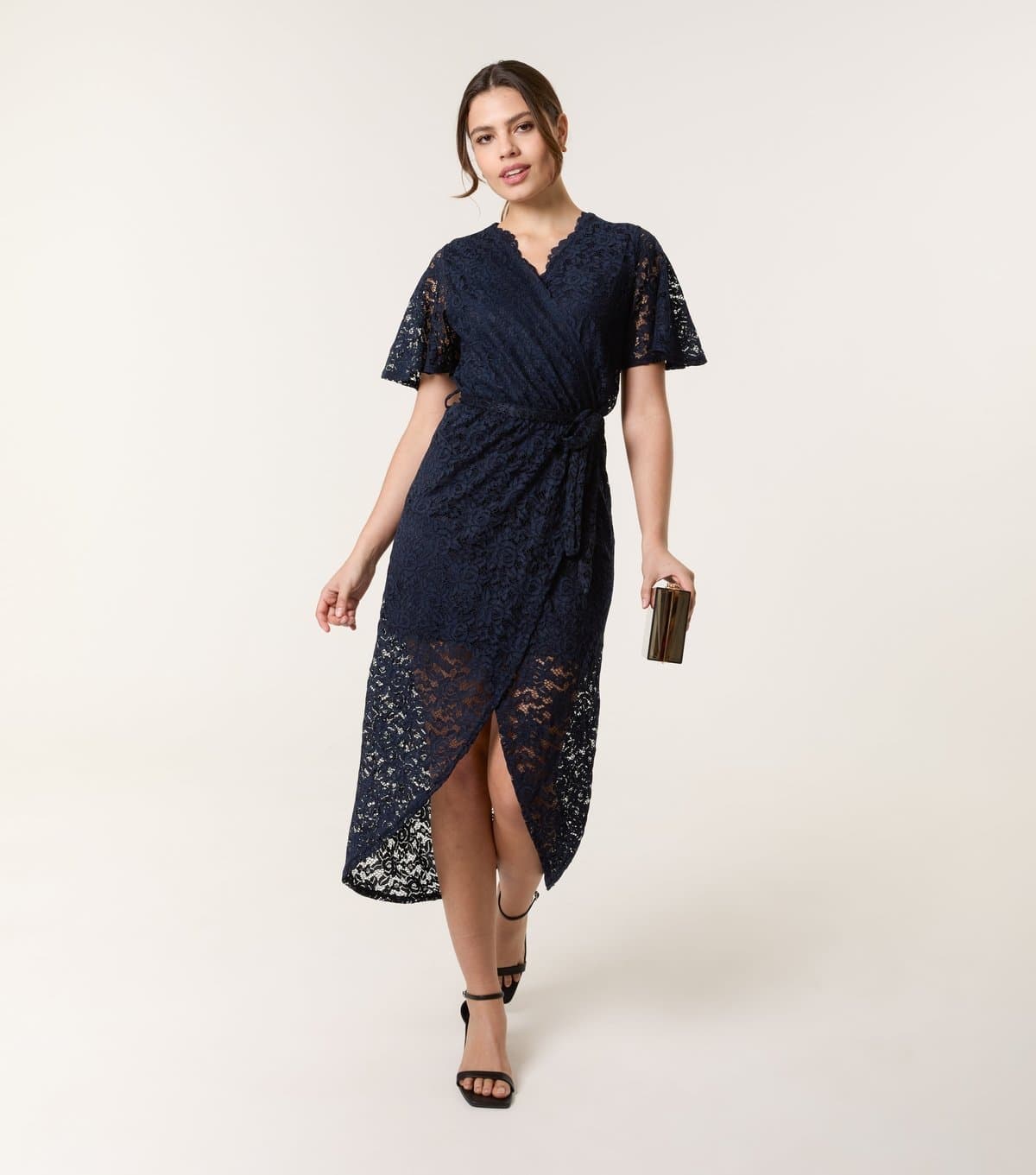 Blue Vanilla Women's Navy Lace Wrap Midi Dress Blue Vanilla New Look