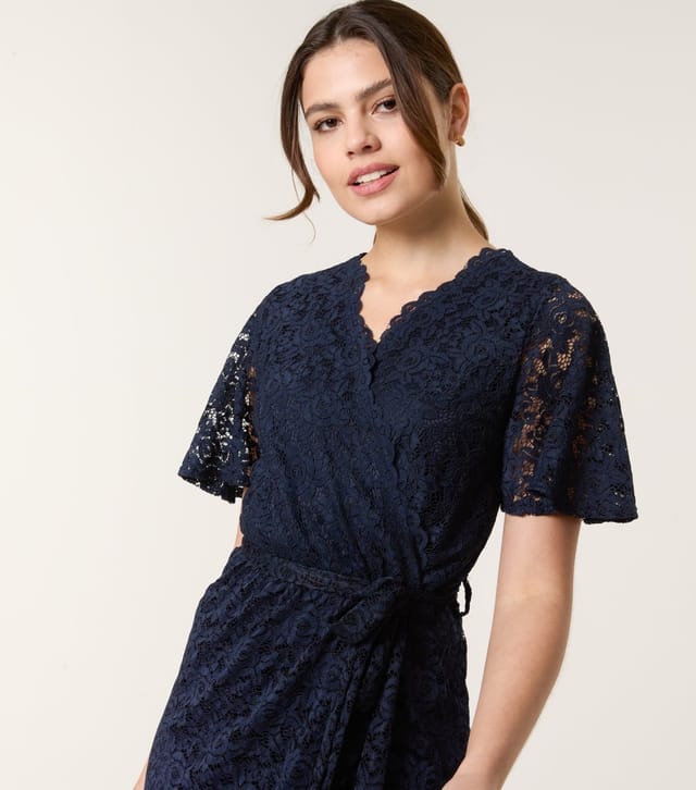 Blue Vanilla Women's Navy Lace Wrap Midi Dress Blue Vanilla New Look - 2