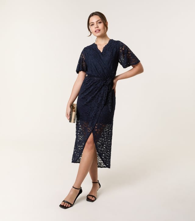 Blue Vanilla Women's Navy Lace Wrap Midi Dress Blue Vanilla New Look - 3