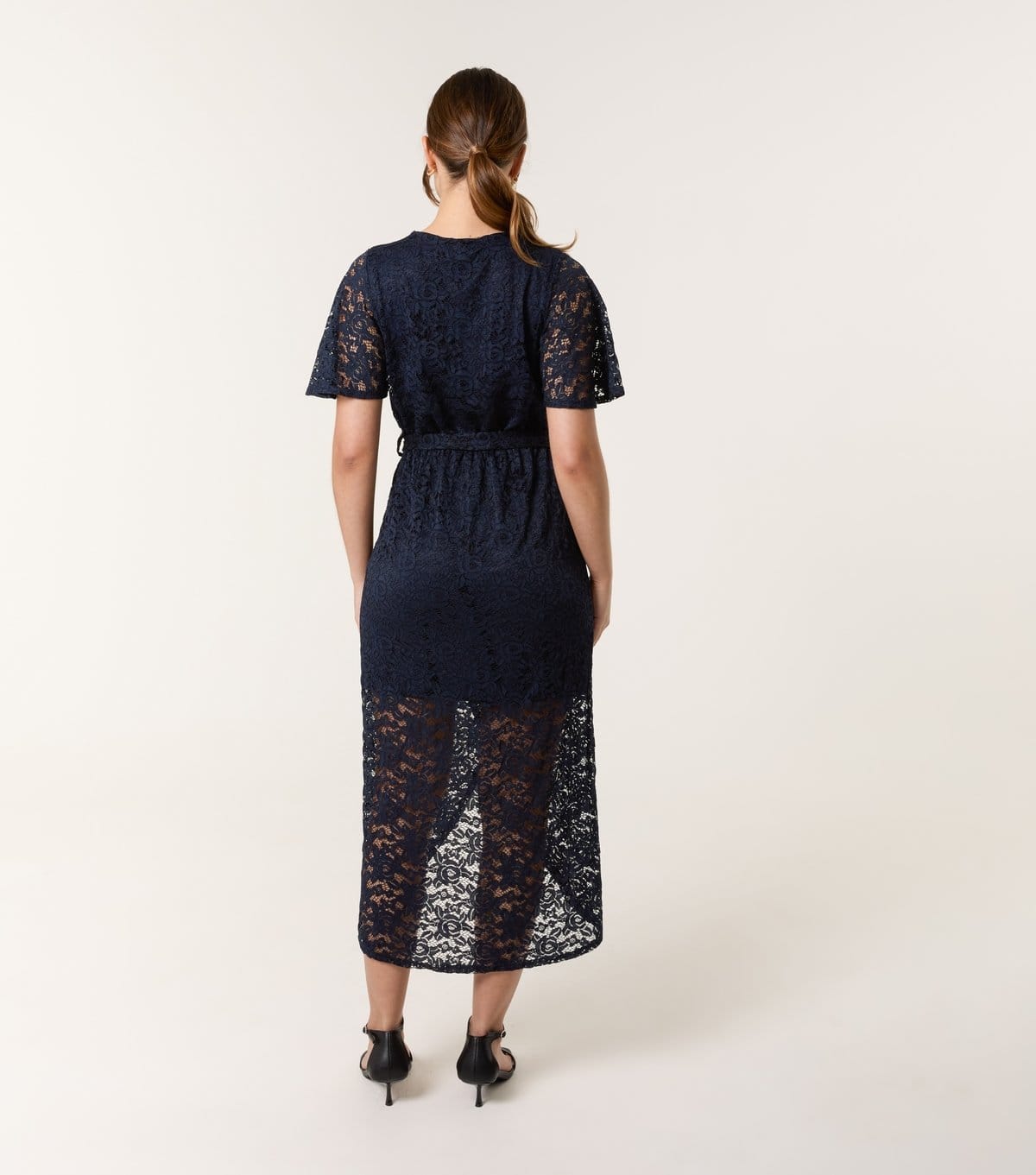 Blue Vanilla Women's Navy Lace Wrap Midi Dress Blue Vanilla New Look - 4