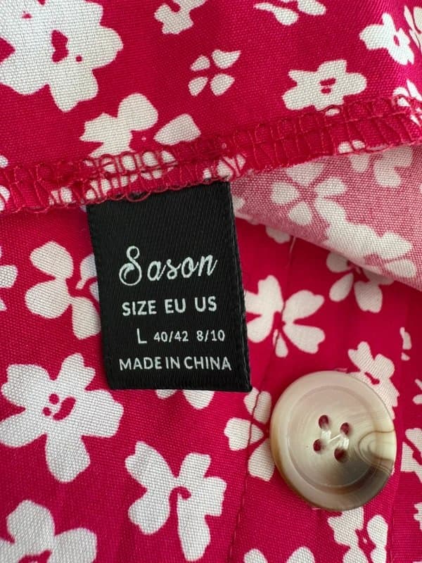 Shein Sason Red & White Ditsy Floral V-Neck Blouse - Size L (UK 12/14)