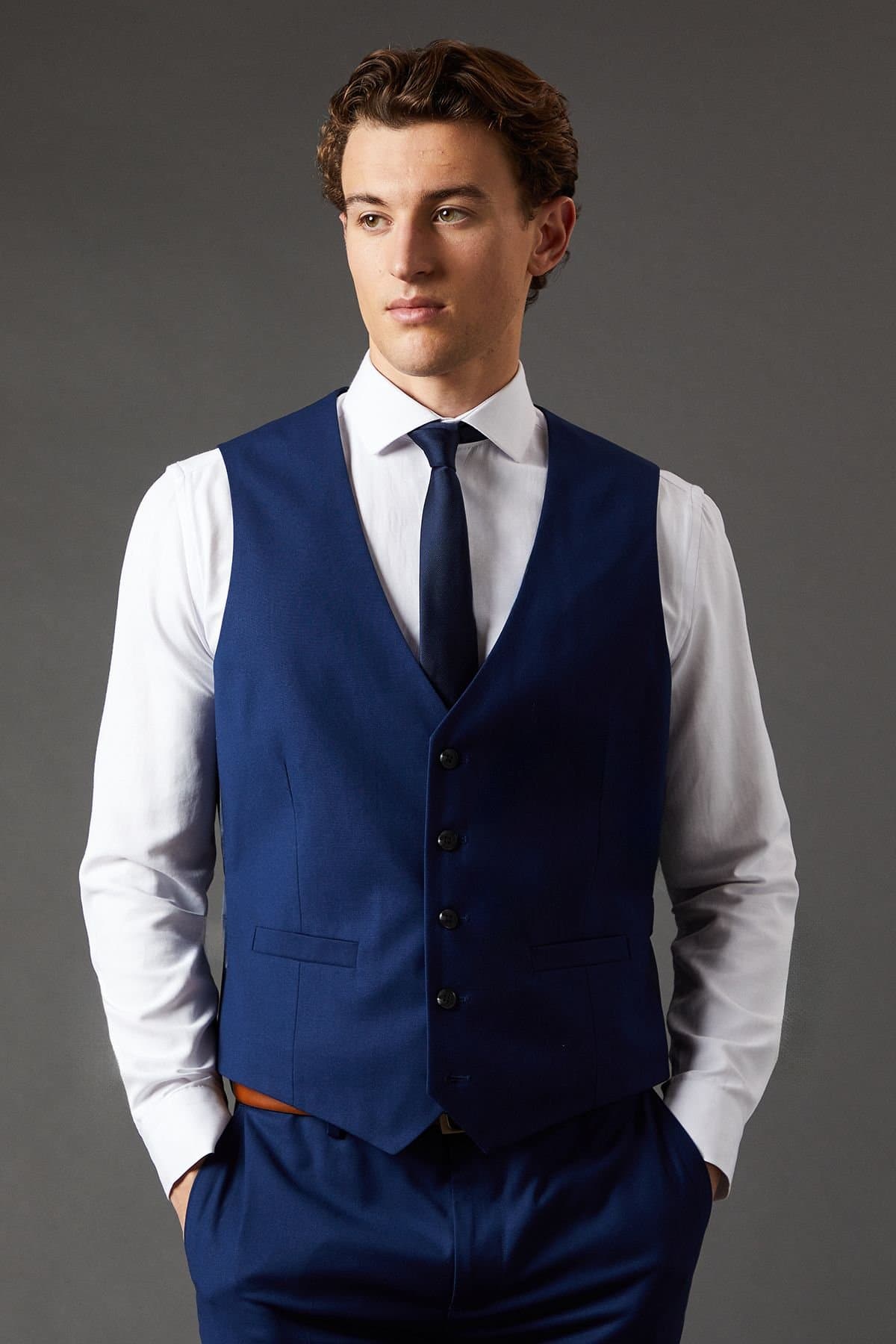 Burton Burton Men's French Navy Essential Waistcoat in Dark Blue