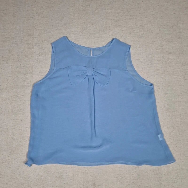 Atmosphere Powder Blue Sheer Bow Front Sleeveless Blouse