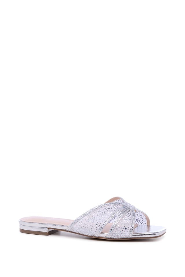 Paradox London Paradox London Women's Soleil Wide Fit Flared Diamante Sandal in Metallic Silver - 2