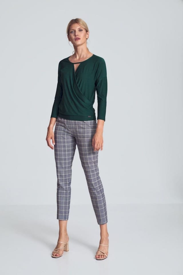 Love Lace Love Lace Women's Elegant Short Envelope Blouse with Piping Style 147911 in Green - 2