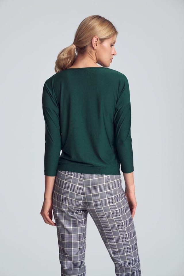 Love Lace Love Lace Women's Elegant Short Envelope Blouse with Piping Style 147911 in Green - 3