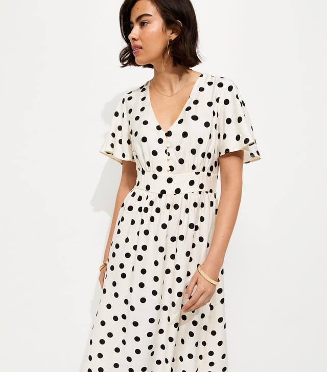 New Look Women's Cream Spot Print Flutter Sleeve Midi Dress New Look - 2
