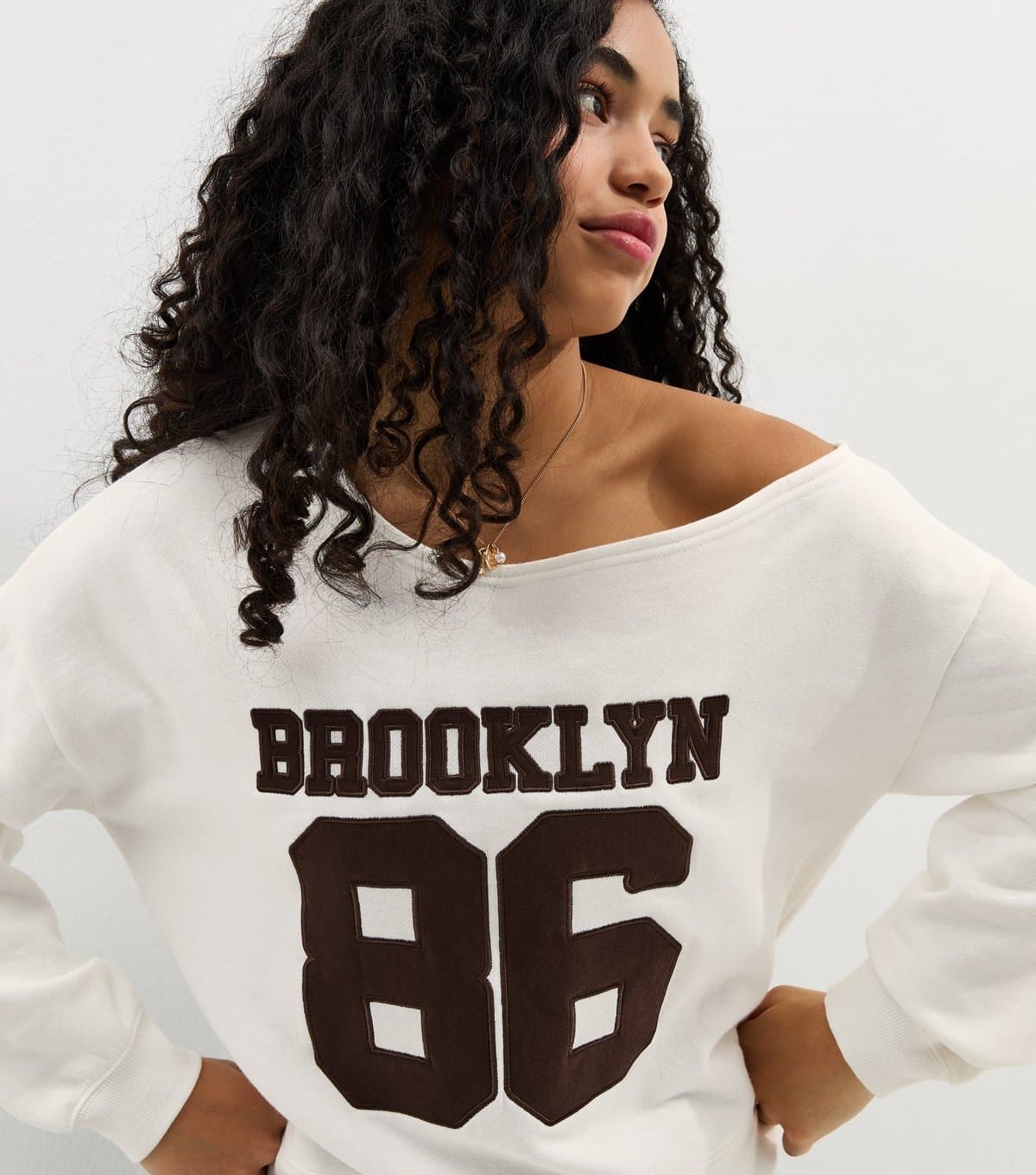 New Look Girls' Off White Brooklyn Logo Off the Shoulder Sweatshirt New Look