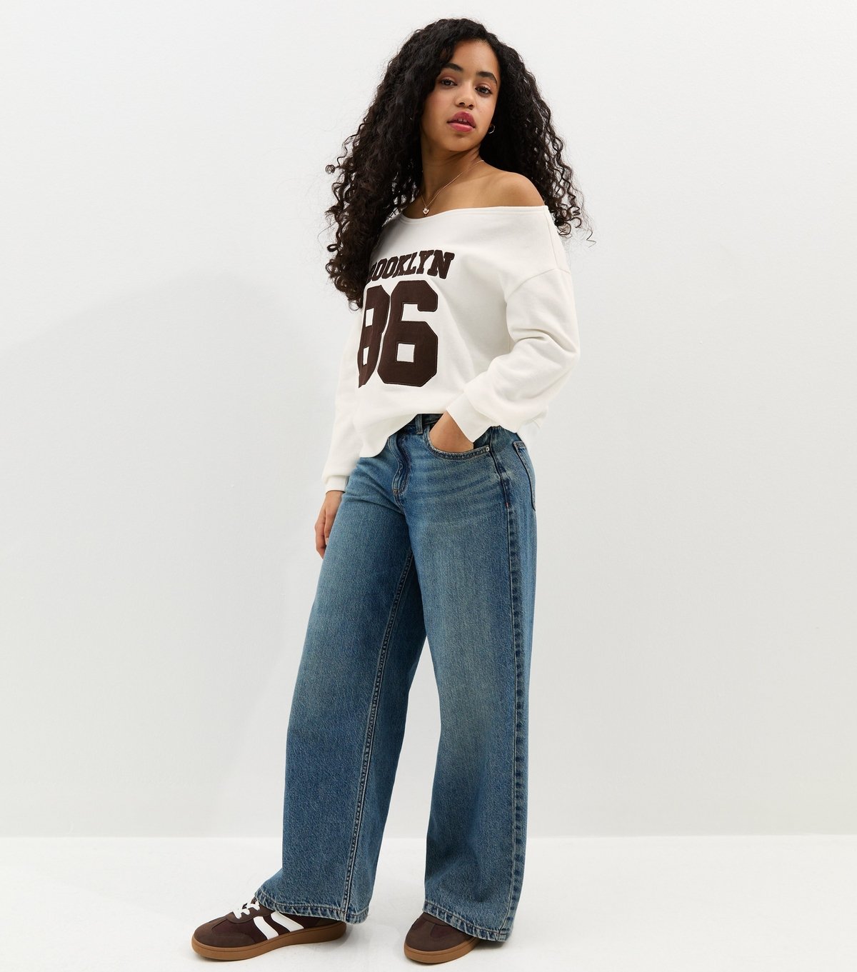 New Look Girls' Off White Brooklyn Logo Off the Shoulder Sweatshirt New Look - 3