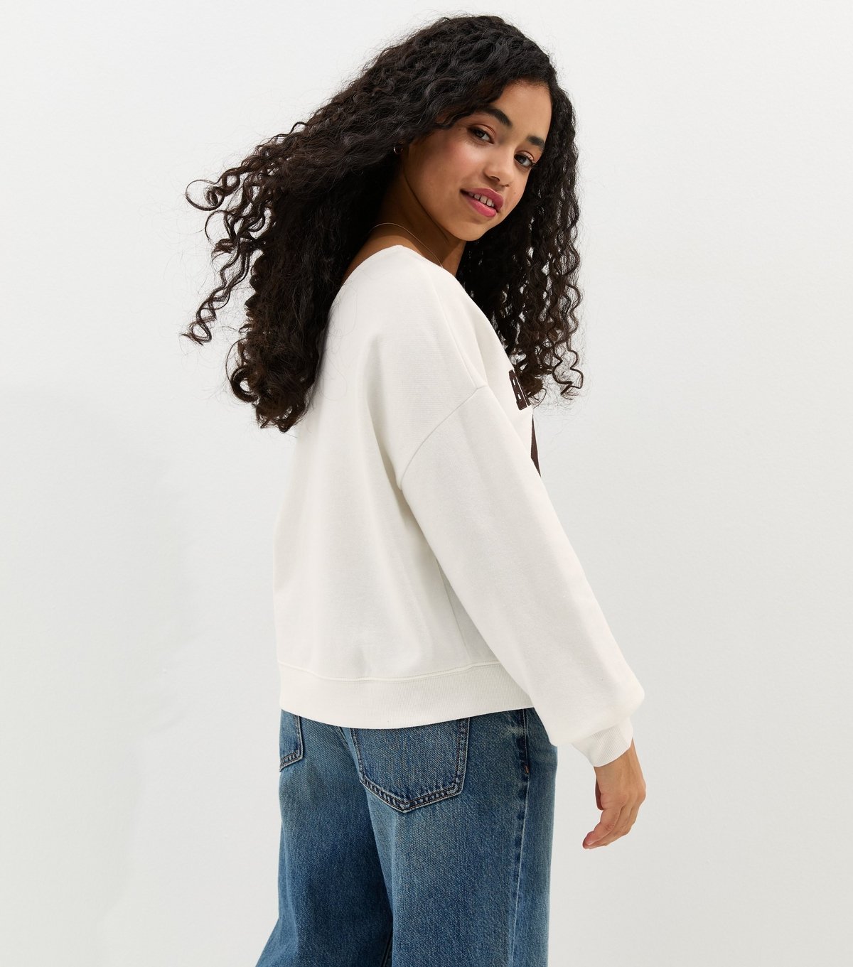 New Look Girls' Off White Brooklyn Logo Off the Shoulder Sweatshirt New Look - 4