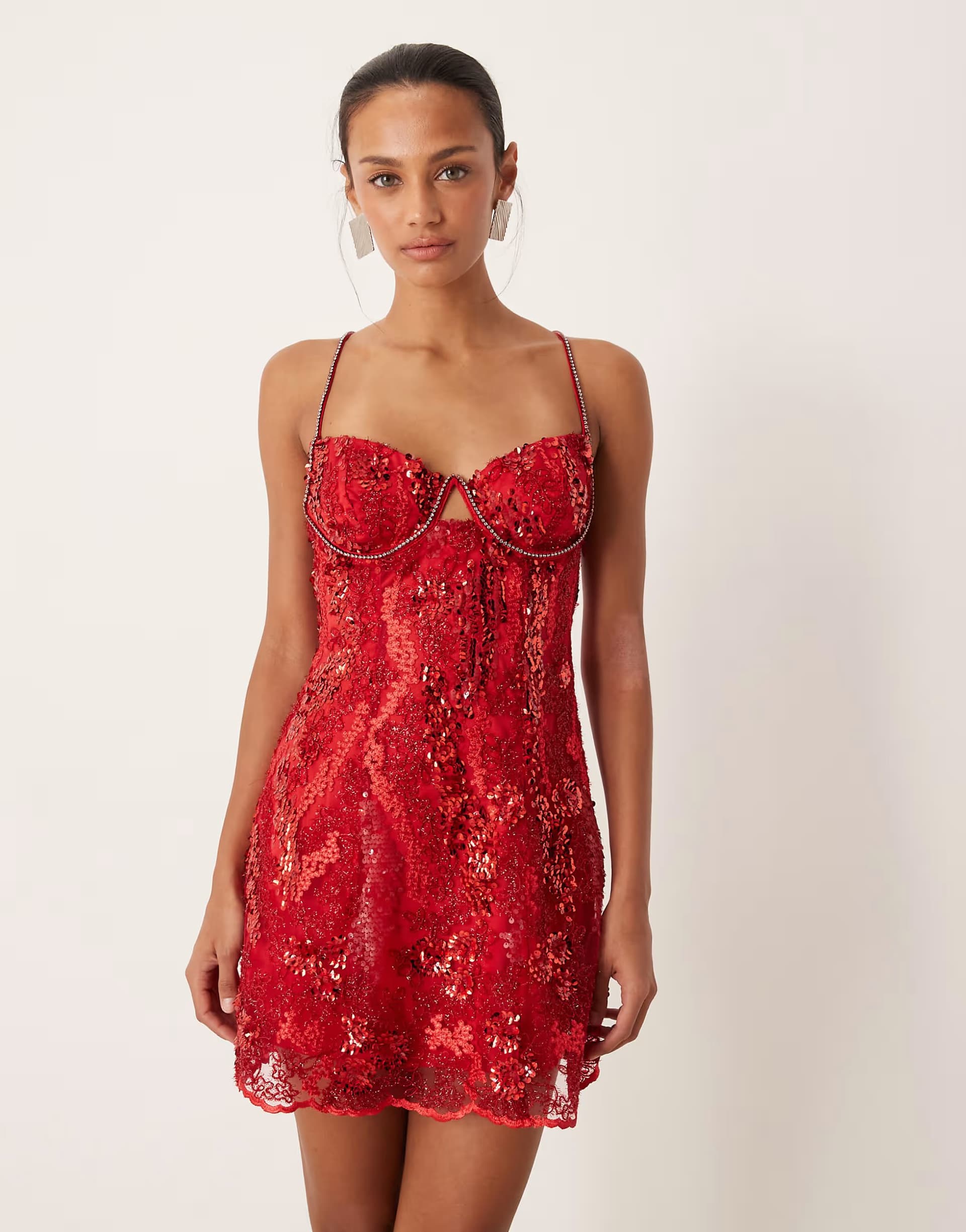ASOS For Love & Lemons floral sequin underwire mini dress in red