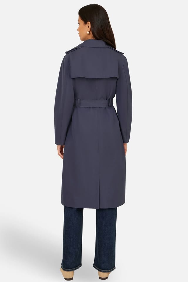 Yumi Yumi Women's Navy Belted Long Trench Coat With Belt in Mid Navy - 3
