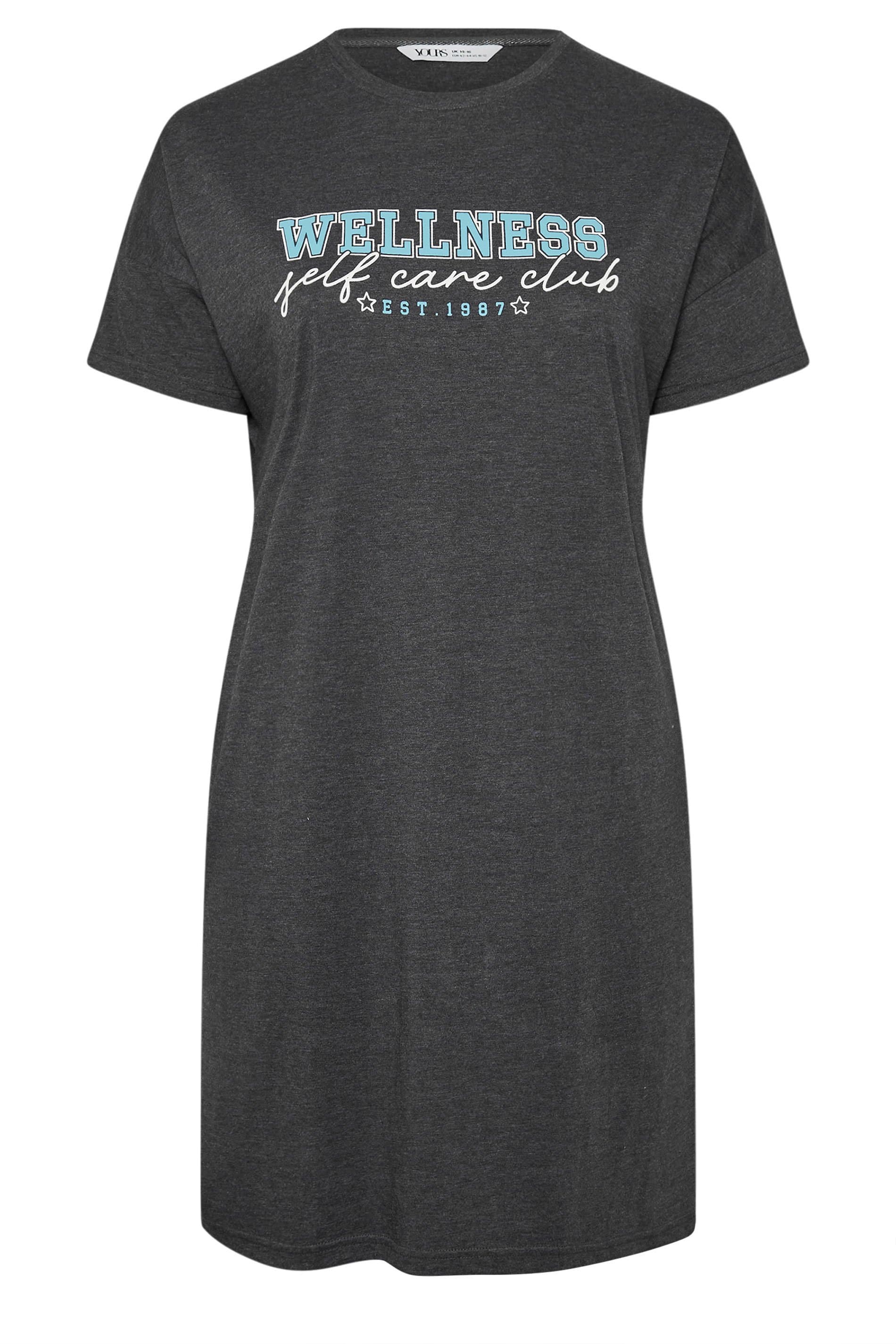 Yours Plus Size Grey 'Wellness' Sleep Tee Nightdress