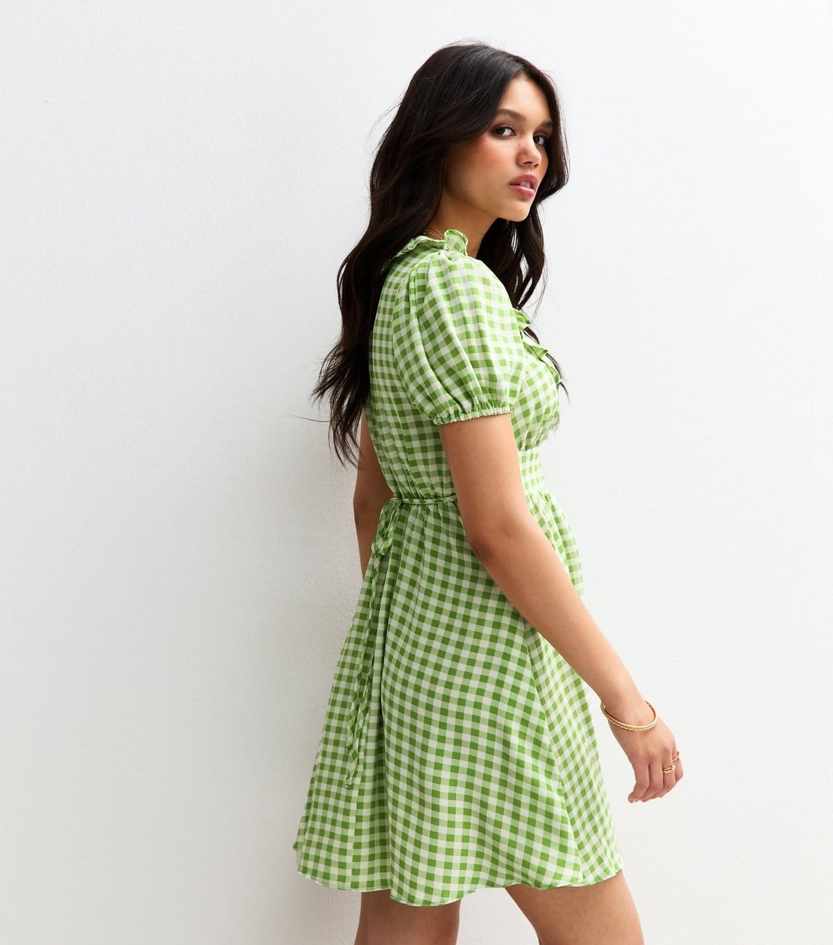 New Look Women's Green Gingham Ruffle Trim Mini Dress New Look - 4