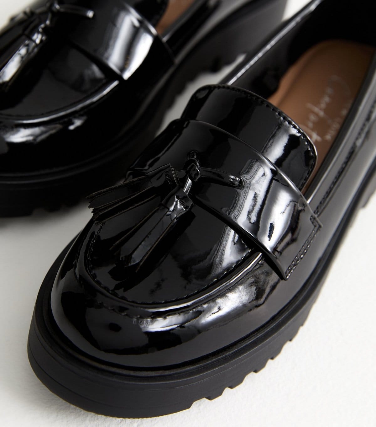 New Look Women's Black Tasseled Faux Patent Leather Chunky Loafers New Look - 4