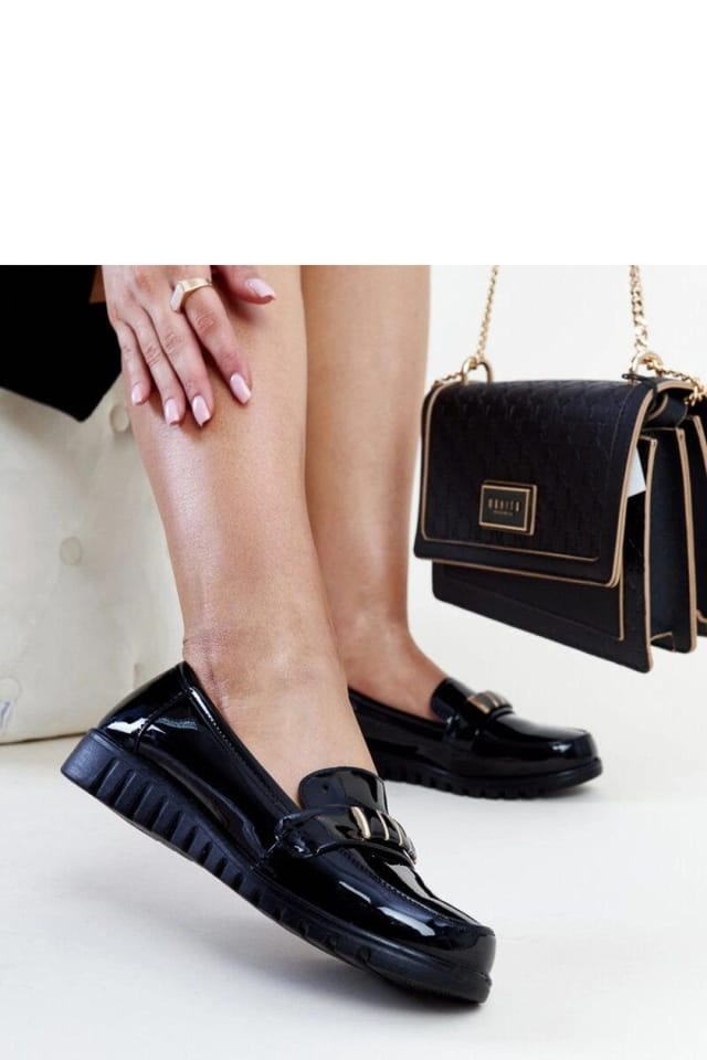 Love Lace Love Lace Women's Mocassin Patent Loafers with Decorative Strap & Rubber Sole in Black - 2