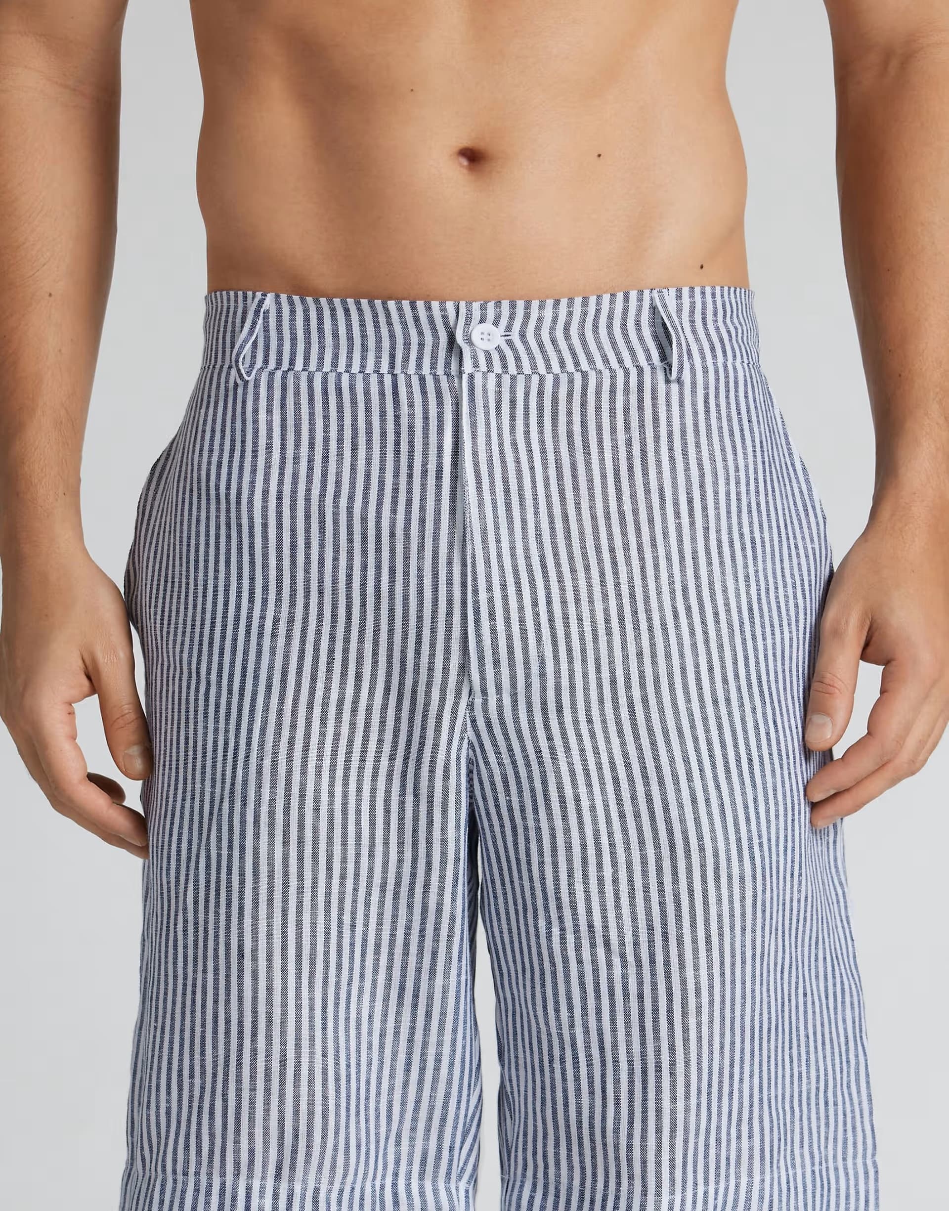 ASOS Intimissimi Men’s 100% linen shorts in white blue stripes
