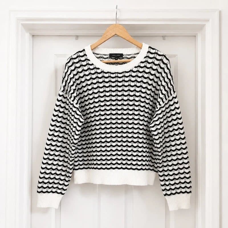 New Look Lovely Women's New Look 100% Cotton Monochrome Boxy Knitted Sweater Jumper Top size M 12-14