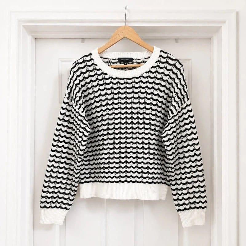 New Look Black & White Boxy Knitted Sweater Jumper Top